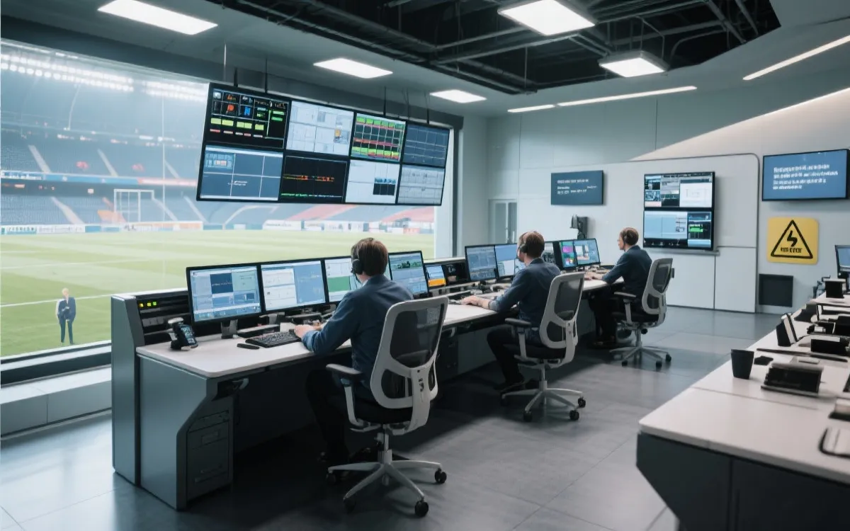 赛场控制中心与公共安全应急流程的视觉示意